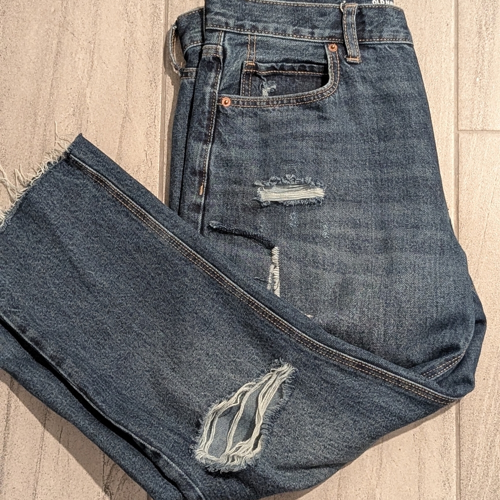 Old Navy Women's Distressed Button Fly Blue Jeans